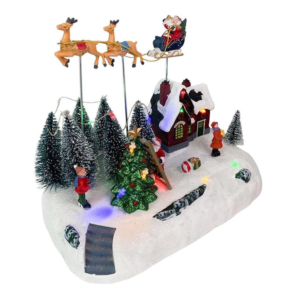 Cenario Vila Natalina Natal Musical com Movimento Iluminado Papai Noel Treno Rena Arvore de Natal Decoraçao Festa Fim de Ano Estante Mesa Evento