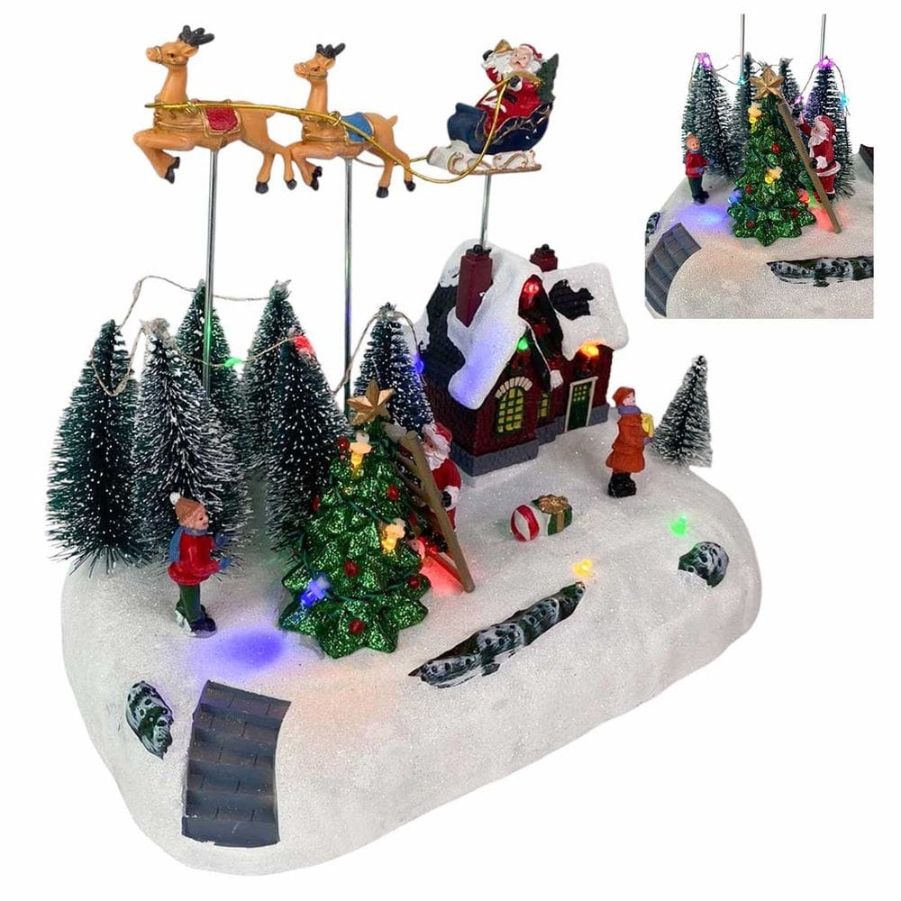 Cenario Vila Natalina Natal Iluminado Led com Movimento Treno Papai Noel Rena Arvore Decoraçao Festa Fim de Ano Enfeite Casa Trabalho Mesa Estante