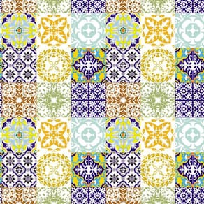 Papel Parede Azulejo Tons Amarelo E Azul Cozinha Lavatório