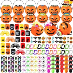 Lembrancinha de festa de Halloween ShyLizard 168 unidades com 24 baldes de abóbora
