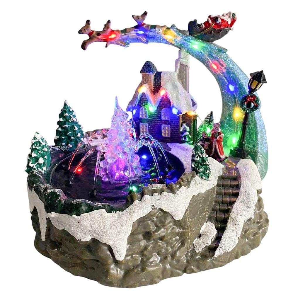Cenario Vila Natalina Musical Natal Fonte de Agua Iluminaçao LED Enfeite Papai Noel Treno Rena Arvore Luz Som Decoraçao Festa Fim de Ano Celebraçao