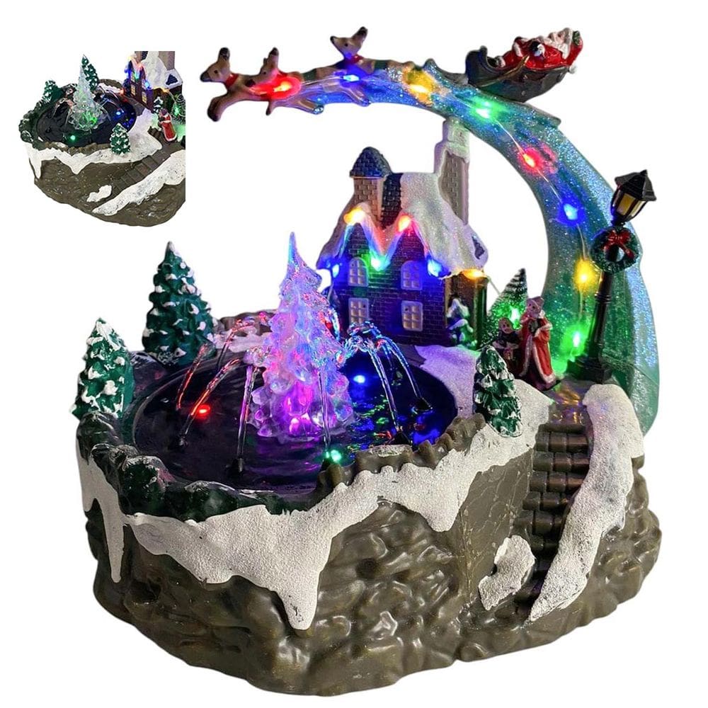 Cenario Vila Natalina Musical Natal Led Fonte de Agua Decoraçao Festa Fim de Ano Luz Som Papai Noel Rena Treno Aldeia Enfeite Celebraçao Reuniao