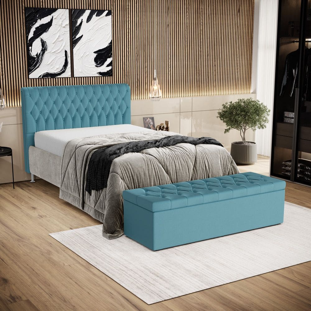 Kit Cabeceira Bellatrix 160 e Calçadeira Sagitarius Couro Aradecor