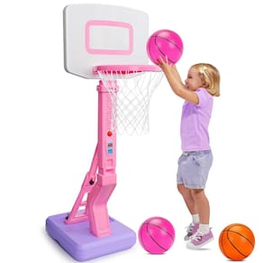 Mini cesta de basquete Qirptey Toddler Girls rosa com bomba de