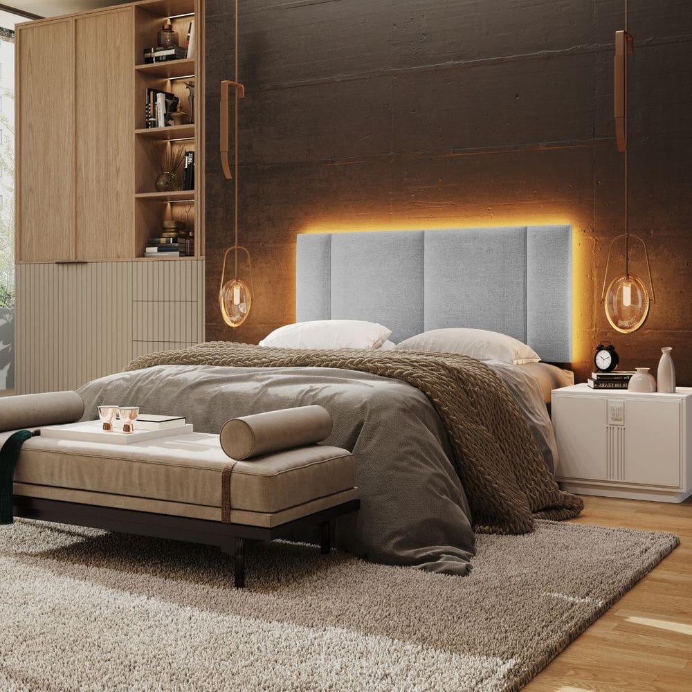 Cabeceira Estofada Cama Box Casal com LED Star 140 cm