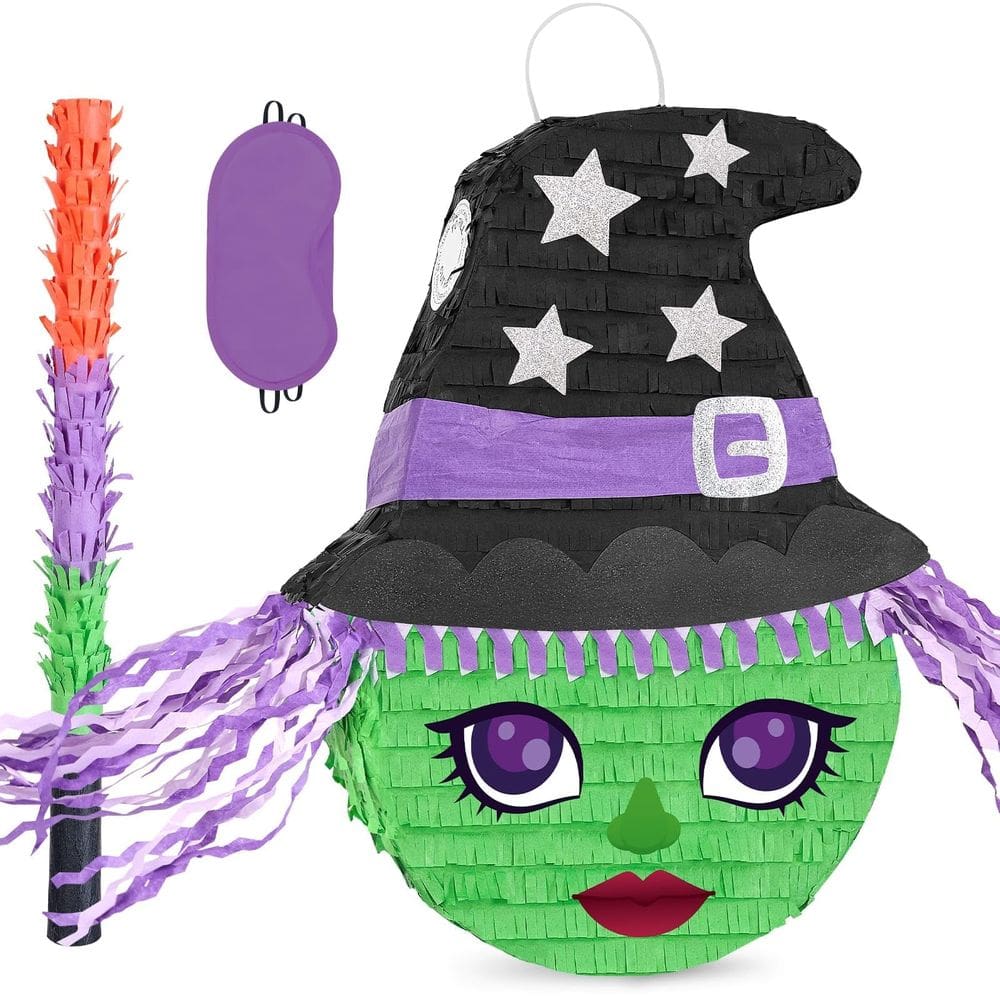 Bruxa Piñata WERNNSAI com bastão e olhos vendados para crianças