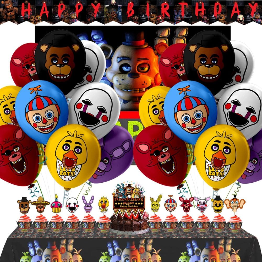 Suprimentos para festas Nelton Birthday FNAF com banner, pano de fundo e memorando