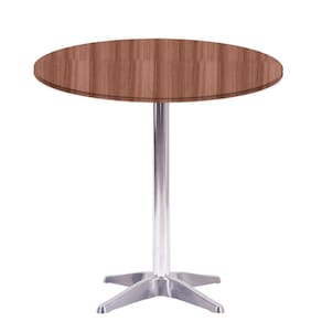 Mesa Delta em Alumínio 75 cm (Alt) Base em X Tampo MDP Redondo 70 cm (Larg) x 2,50 cm (Alt) Walnut