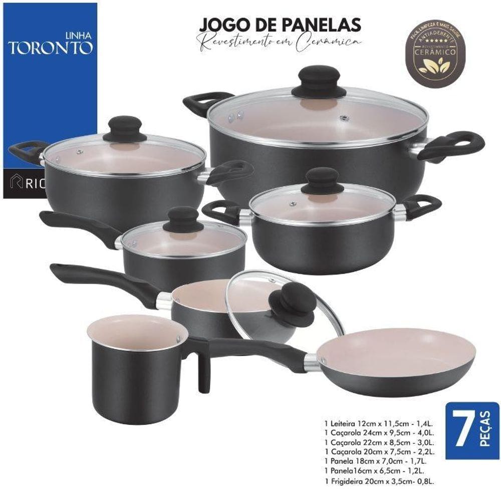 Jogo De Panela Antiaderente Ceramica Com tampa De Vidro 7 Peças Rio home
