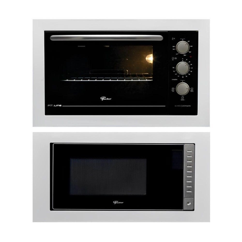 Kit Forno Elétrico 48L E Micro-ondas 25L De Embutir Fit Line Moldura Branca 220V Fischer