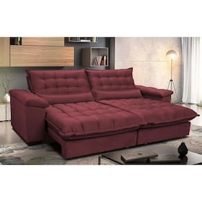 Sofá Retrátil E Reclinável 2,52m Com Molas Ensacadas Cama Inbox Aconchego Tecido Suede Vinho