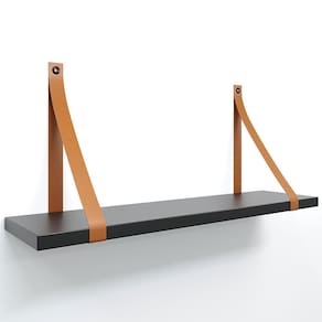Prateleira Em Mdf Preto 50x15cm Com Alça Cor Caramelo