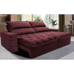 Sofá Retrátil E Reclinável 2,55m Molas Ensacadas Cama Inbox Elegance Com Thermogel Velusoft Vinho