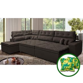 Sofá De Canto Retrátil E Reclinável Esquerdo 3,40x2,36m Molas Cama Inbox Espanha Velusoft Café