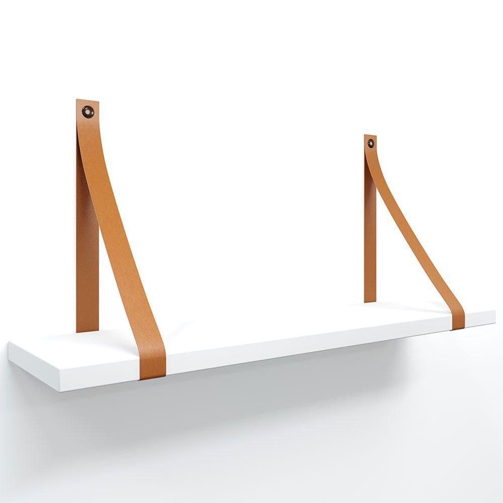 Prateleira Em Mdf Branco 50x15cm Com Alça Cor Caramelo