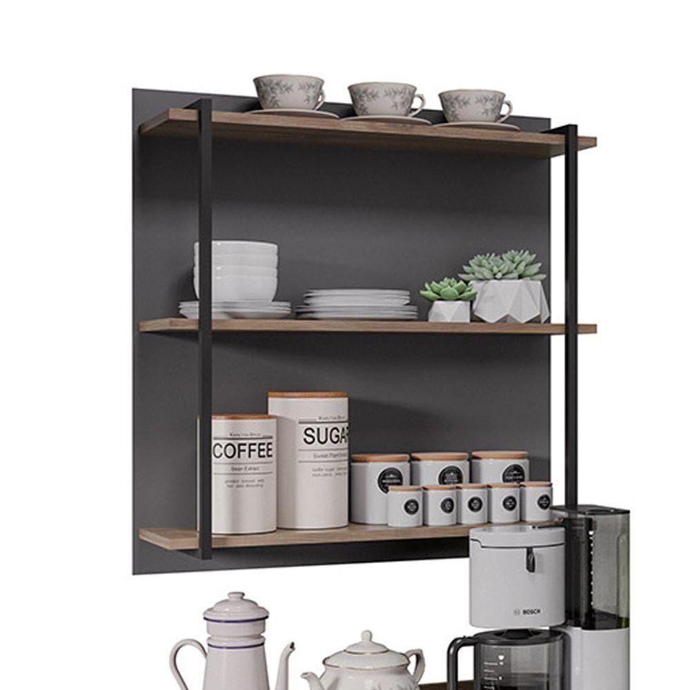 Prateleira Industrial Tripla Cozinha Suspenso Painel Emi 70,5cm M12 - D`rossi Cor Freijó E Branco