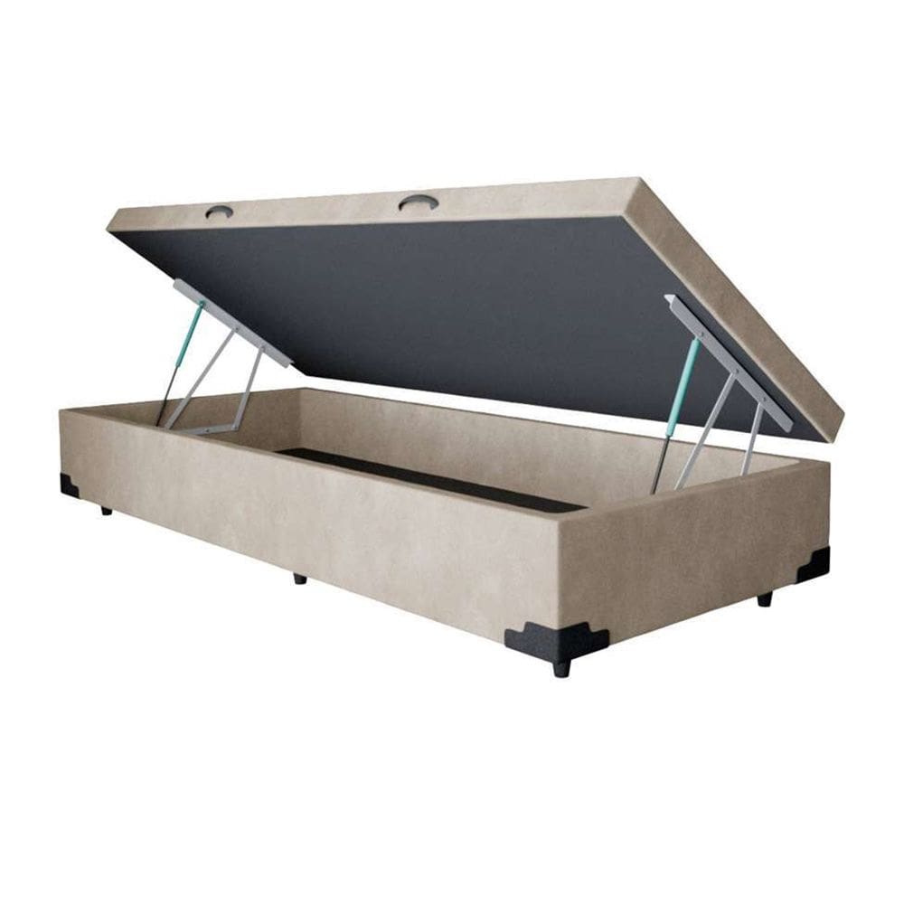Cama Box Baú Blindado Solteiro Principe das Camas Suede Bege 88x188x41