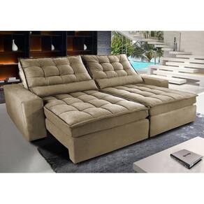 Sofá Retrátil E Reclinável Com Molas Ensacadas Cama Inbox Gold 2,92m Tecido Suede Velusoft Castor