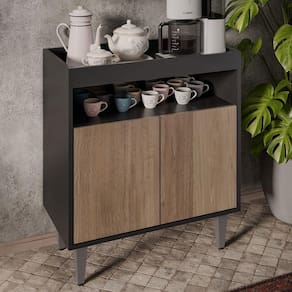 Aparador Cantinho Do Café E Painel 3 Prateleiras Flora M24 Preto/freijó - Mpozenato