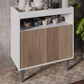 Aparador Cantinho Do Café E Painel 2 Prateleiras Flora M24 Branco/freijó - Mpozenato