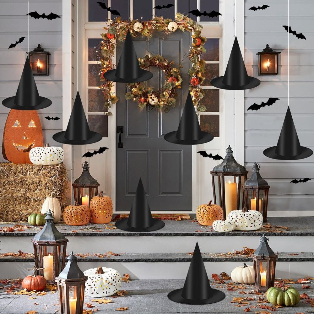 Decorações de Halloween, chapéu de bruxa preto Coneatness, 12 peças com bolsa