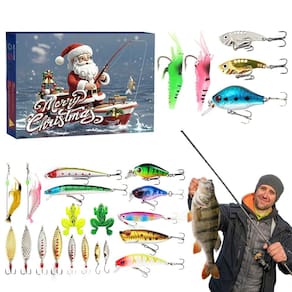Calendário do Advento: contagem regressiva de pesca e Natal com conjunto de iscas