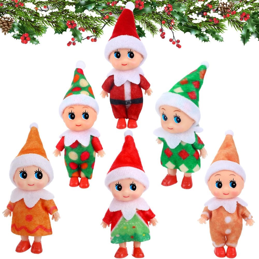 Bonecas Christmas Elf Baby Skylety, 6 peças para decoração