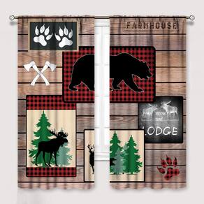 Cortinas Ginness Cabin Retro Rustic Lodge Bear Deer Moose 160