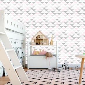 Papel De Parede Triangulo Branco Rosa Cinza Autocolante Sala