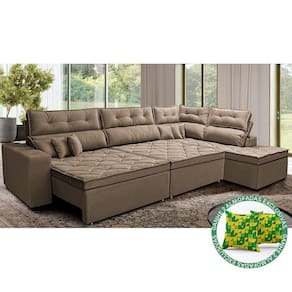 Sofá De Canto Retrátil E Reclinável Direito 3,00x2,36m Molas Cama Inbox Espanha Velusoft Castor