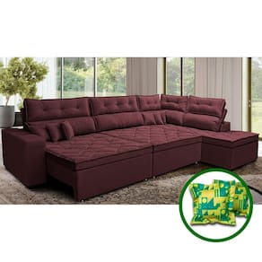 Sofá De Canto Retrátil E Reclinável Direito 3,40x2,36m Molas Cama Inbox Espanha Velusoft Vinho