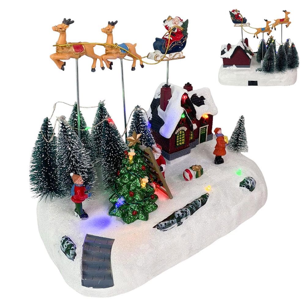Cenario Vila Natalina Natal Musical Led Movimento Iluminaçao Treno Rena Papai Noel Arvore Decoraçao Festa Fim de Ano Enfeite Casa Trabalho Mesa