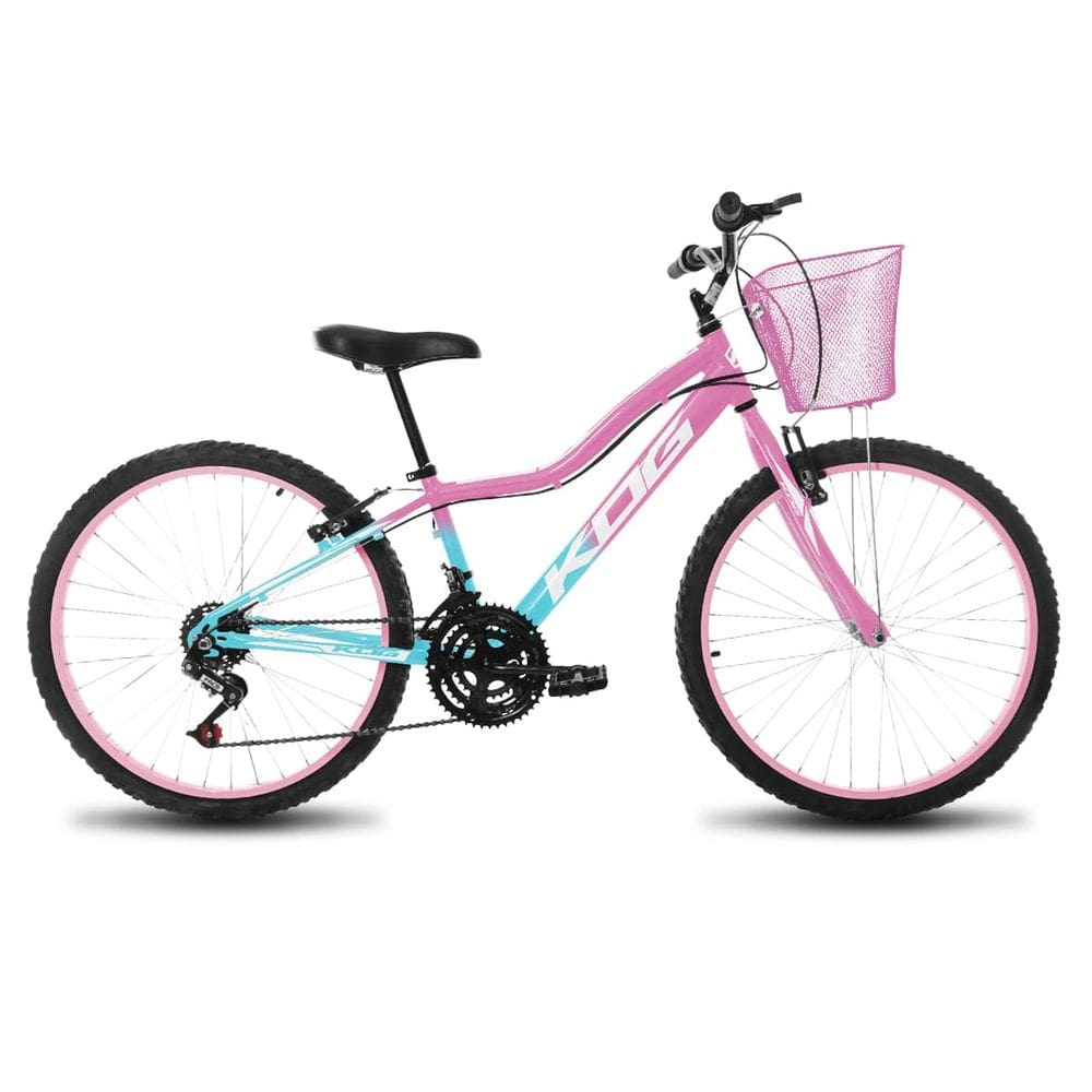 Bike Infantil Feminina Aro 24 KOG Alumínio 18V Cestinha