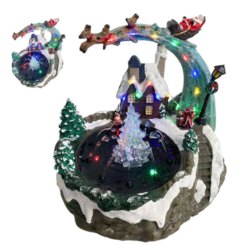Cenario Vila Natalina Natal Musical Fonte de Agua Led Iluminado Enfeite Papai Noel Rena Aldeia Decoraçao Festa Fim de Ano Casa Trabalho Mesa Estante