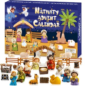 Calendário do Presépio e Advento OumuaMua 2024 com 24 estatuetas de resina