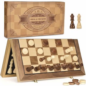 Conjunto de jogos de xadrez e damas AMEROUS Magnetic Wooden 38cm