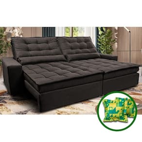 Sofá Retrátil E Reclinável 2,72m Molas Ensacadas Cama Inbox Catar Velusoft Café