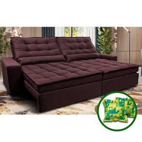 Sofá Retrátil E Reclinável 2,32m Molas Ensacadas Cama Inbox Catar Velusoft Vinho