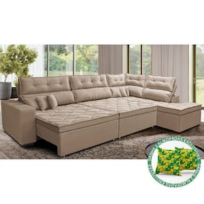 Sofá De Canto Retrátil E Reclinável Direito 3,00x2,36m Molas Cama Inbox Espanha Velusoft Bege
