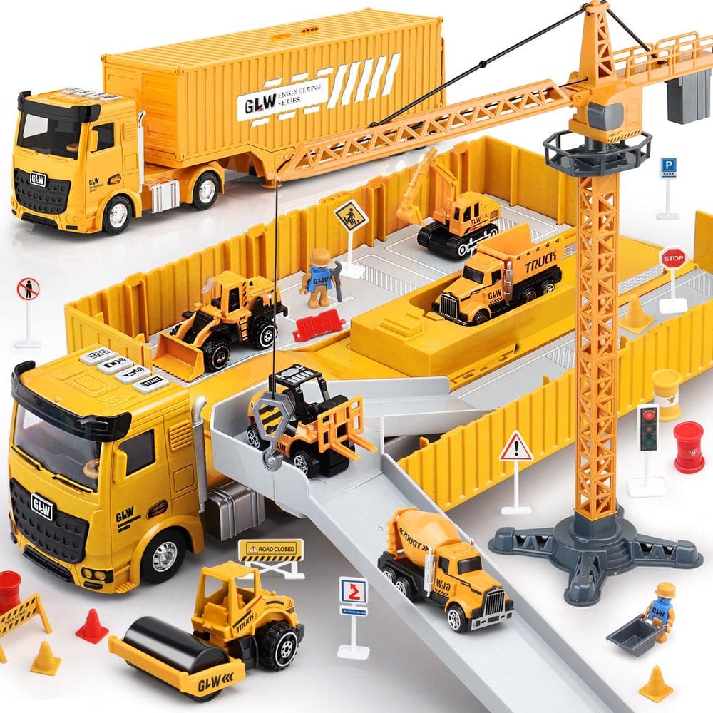 Conjunto de brinquedos para caminhões de construção com guindaste, escavadeira, buldôzer 60