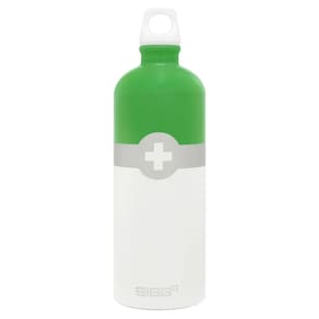 Garrafa Siggs Swiss Logo Alumínio 1Lt Verde Branca e Prata