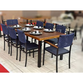 Conjunto 8 Cadeiras com Corda Náutica e Mesa Tampo Madeira Maciça - Madri - Paonanda Decor