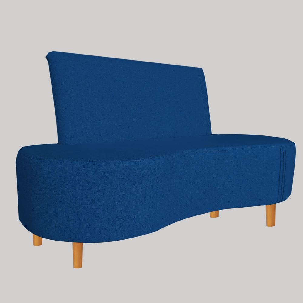 Sofá Curvo 2 Lugares Feijão Forma Orgânica Pes Palito Marinho