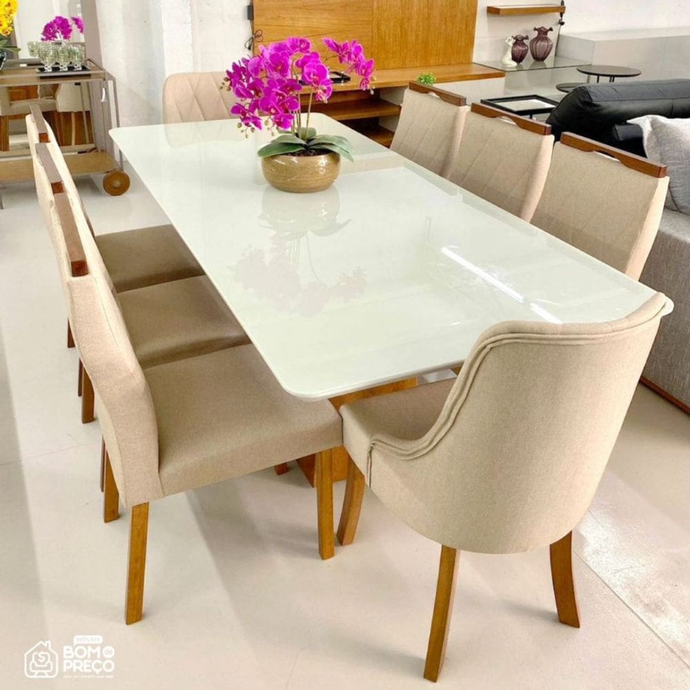 Sala de Jantar Completa com 8 Cadeiras 2,0x1,0m - Lara - Art Salas