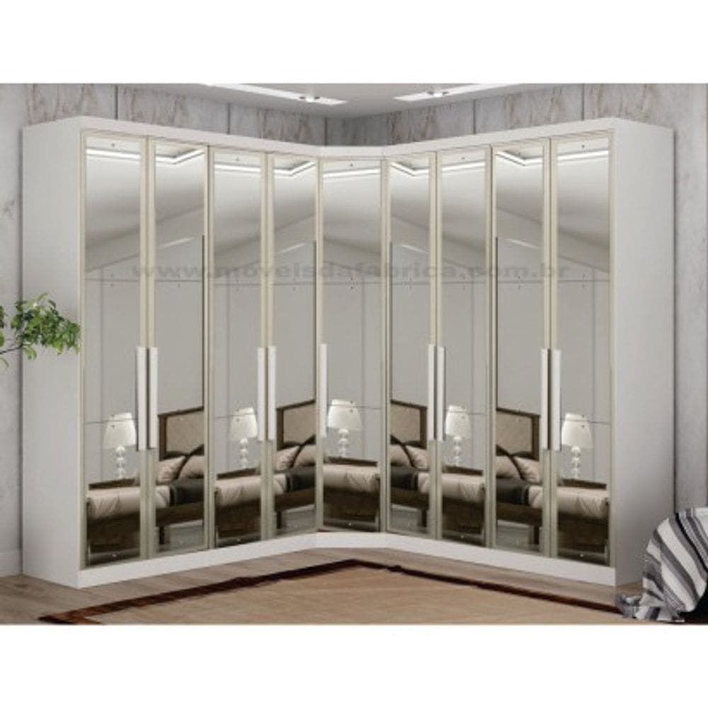 Guarda Roupa 100% MDF Espelhado 9 Portas 6 Gavetas - Linea-Branco - Móveis Novo Horizonte