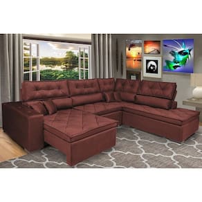Sofa De Canto Retrátil E Reclinável Com Molas Cama Inbox Platinum 3,00x2,36 Tecido Suede Vinho