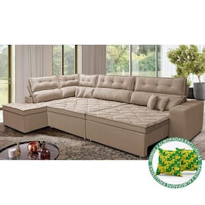 Sofá De Canto Retrátil E Reclinável Esquerdo 3,00x2,36m Molas Cama Inbox Espanha Velusoft Bege