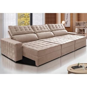 Sofá Retrátil E Reclinável 4,15M Cama Inbox Big Star Com SoftgelD40 Velupluma Bege