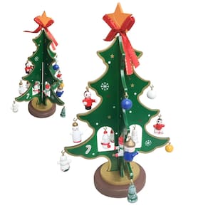 Mini Arvore de Natal Enfeite Natalino Madeira Arvore Papai Noel Boneco de Neve Descoraçao Mesa Estante Festa Fim de Ano Casa Trabalho Celebraçao