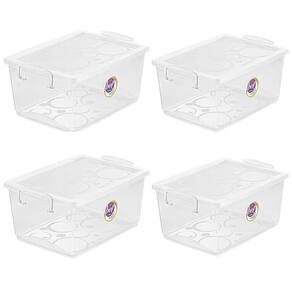 Kit 4 Caixas Organizadora 4L com Travas e Alças Laterais Bel Ordene Escola Casa Closet